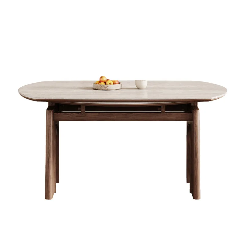 

Vintage style folding solid wood dining table chairs, sintered stone slab, 2025 new American French-style telescopic square