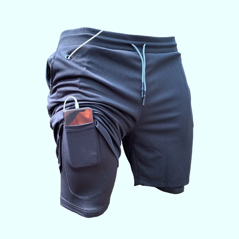 n men's running headphones shorts two-in-one quick-dry pants sports leisure fitness hot