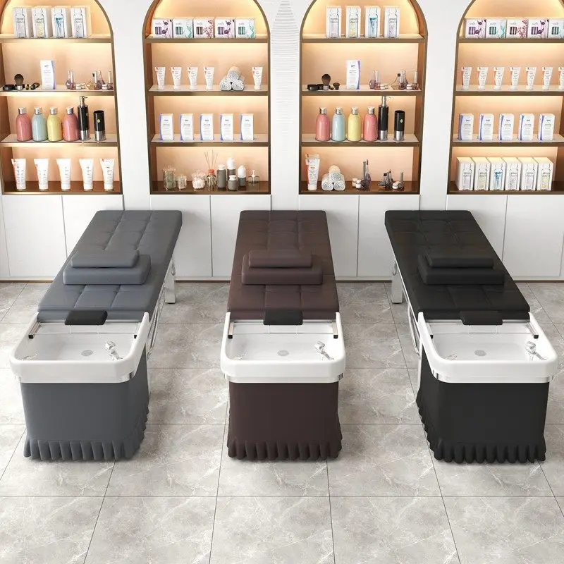 Yicheng Beauty Comfortable Professional Shampoo Bed Station Synthetic Leather Flushing Hair Treatment Bed for Sale