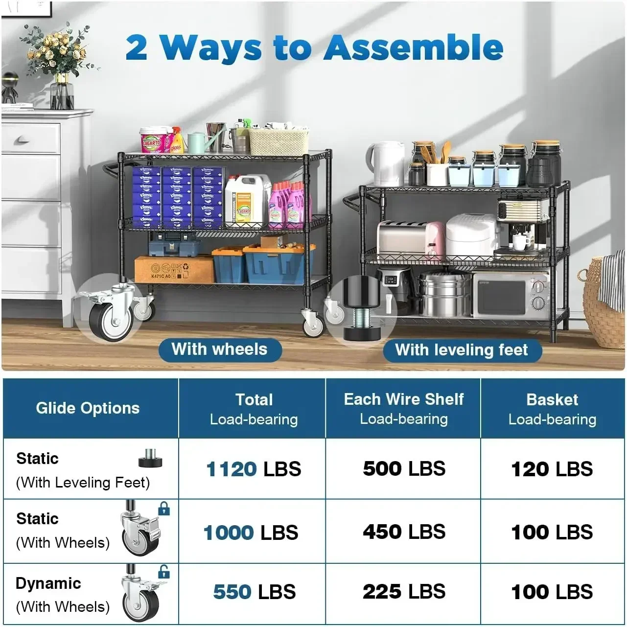 [Free Shipping, New Arrival!]Heavy Duty Rolling Utility Cart,3 Tier Rolling Carts with Wheels,NSF Commercial Grade with Handle B