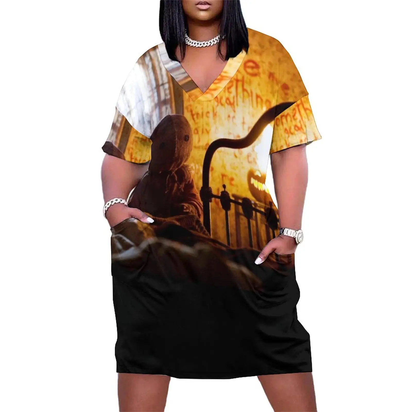 

Flaming Jack O Lantern Loose Pocket Dress women dress dresses for women women's clothing trend 2025 loose summer dress