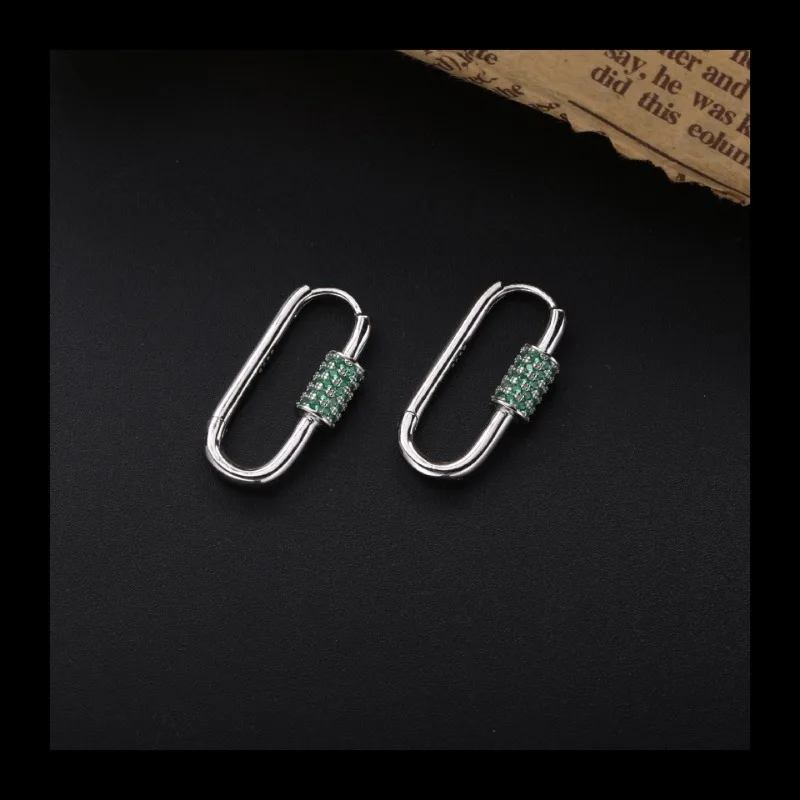 패션 니치 감성 기하학 핀 모양 폭발적인 인기 귀걸이 마이크로 인레이드 지르콘 속이 빈 귀걸이 여성용