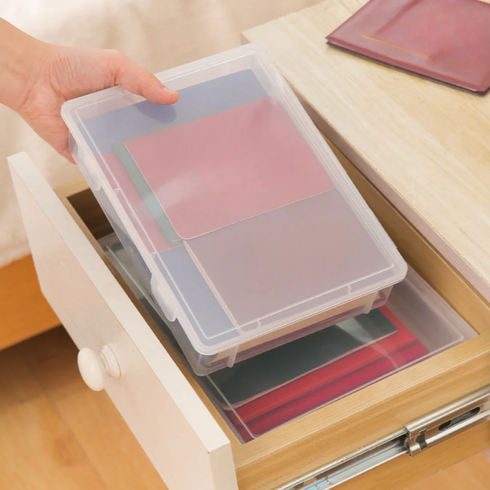 1Pc Transparent Storage Container Plastic Dustproof Box Stationery Jewelry Portable Large Capacity A4 A5 File Organizer Supplies