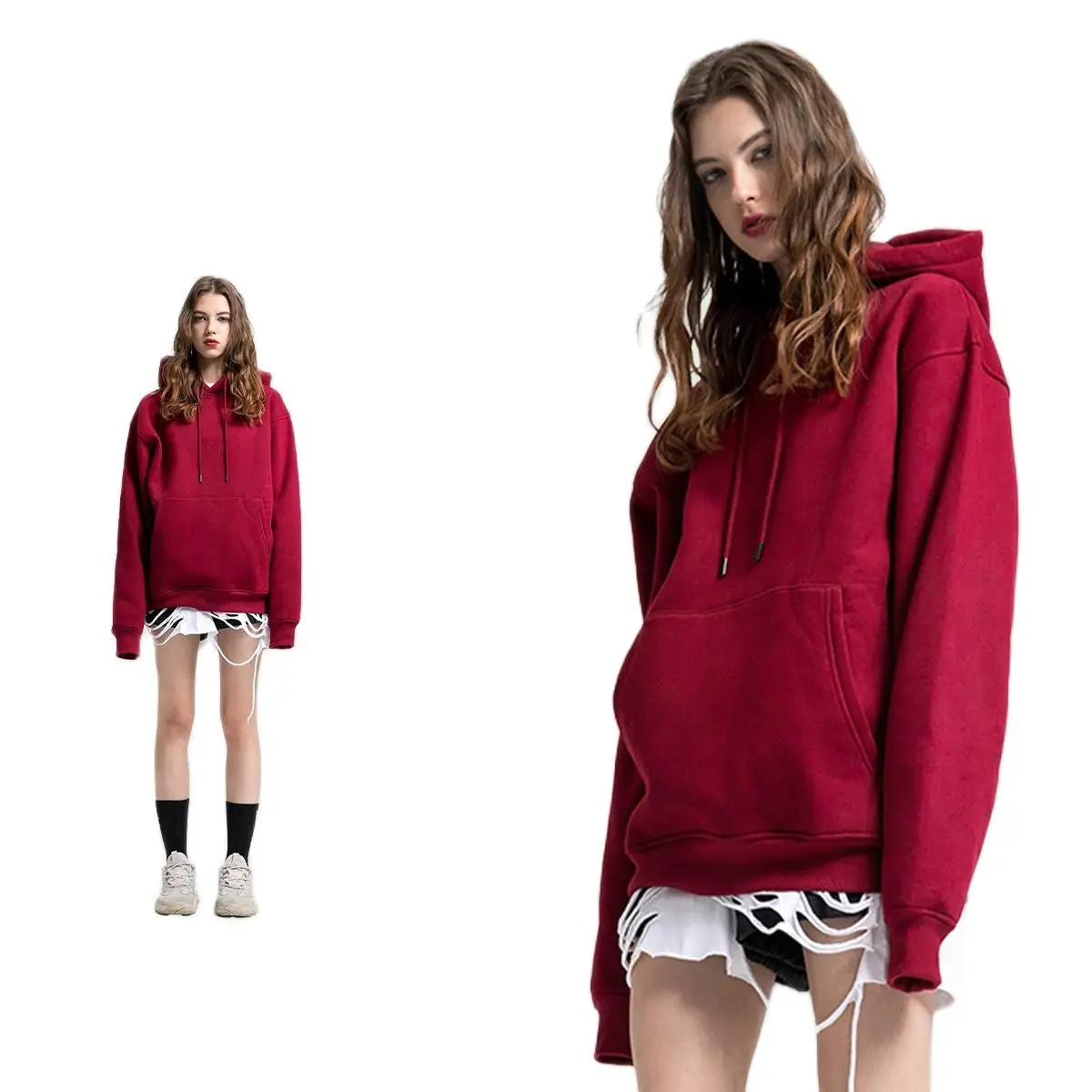 Woman ClothingMonochrome Blank For Women, Plush Pullover, Comfortable Hooded Sweater, Couple Costume, 36 Colors, New Fas