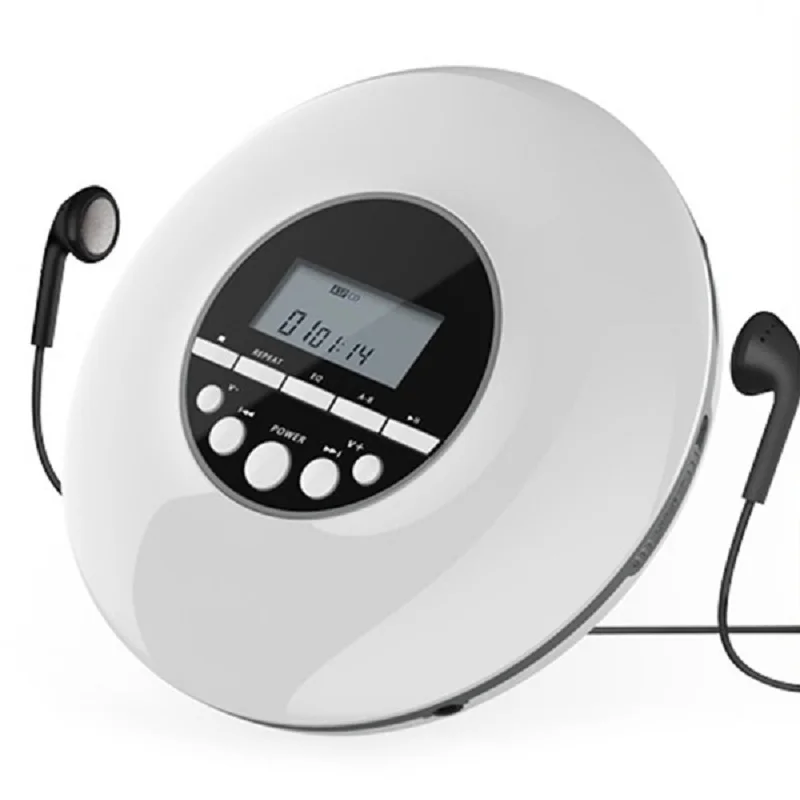 Portable CD Player MP3 Music Player with Stereo Earbuds and Bluetooth Output CD Player with LCD Display White