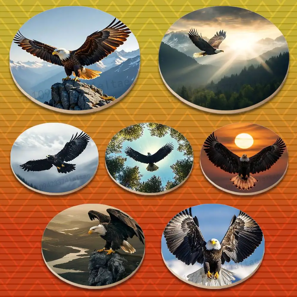 

Soaring Eagle Round Wooden Coasters Heat-Resistant Anti-slip for Drinks Tea,Coffee Home Decor Gift