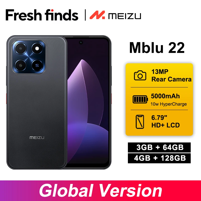 World Premiere Global Version Meizu Mblu 22 Smartphone 90Hz 6.67''HD Unisoc SC9863A CPU 90Hz 13MP Rear Camera 5000mAh Battery