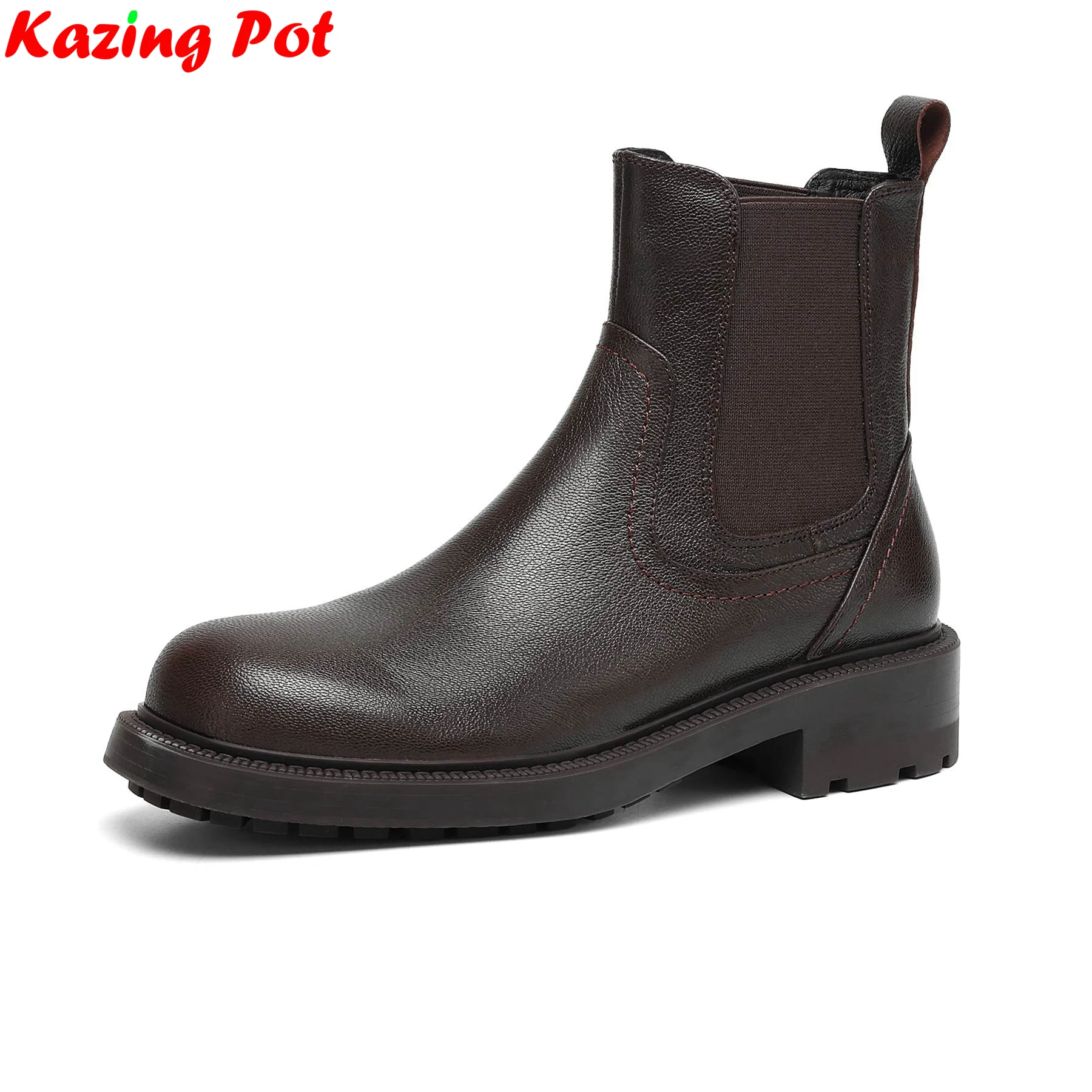 

Plus Size34-42 Sheepskin Med Heels Modern Chelsea Boots Warm Winter Autumn Retro Concise Casual Dating Catwalk Women Ankle Boots