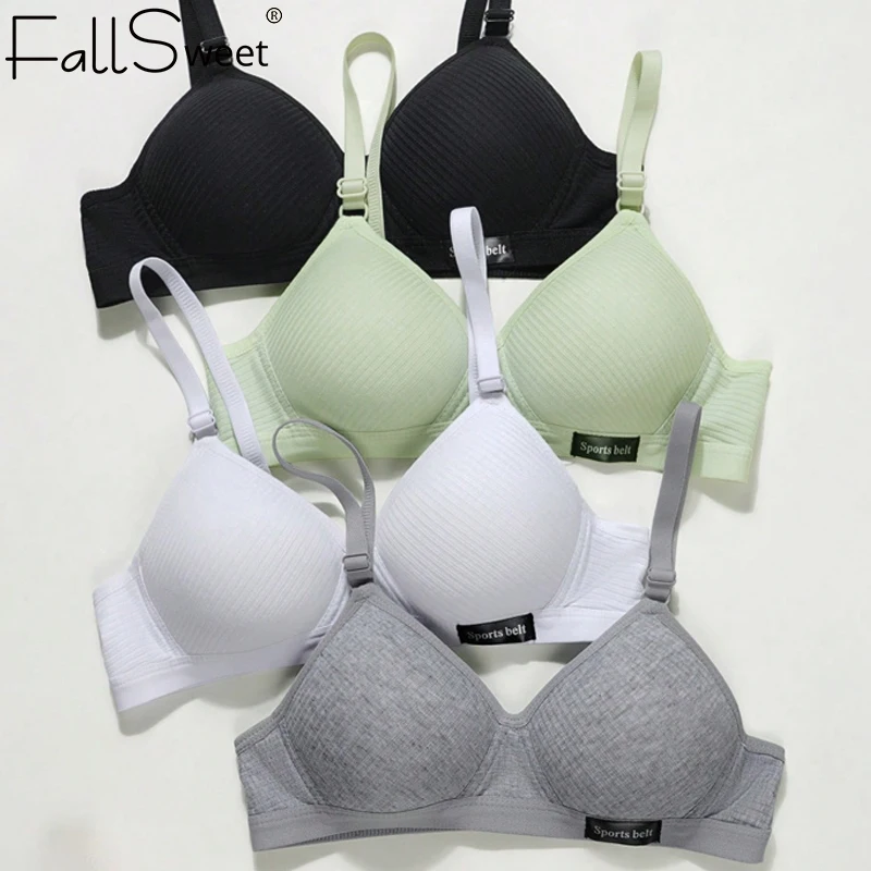 FallSweet Damen-BH ohne Bügel, aktiver BH, BHs für Teenager, nahtlose Dessous, bequeme V-förmige Raffunterwäsche, AB-Cup