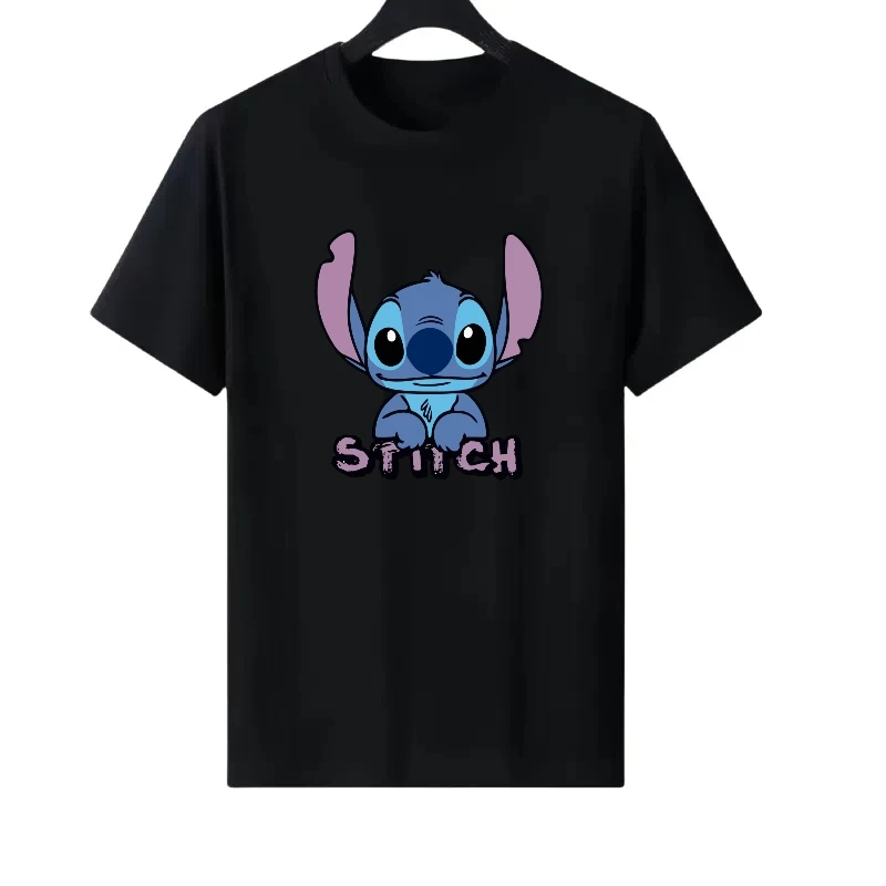 

Disney Stitch Pattern Woman Black Summer Parent-child Clothing Print Tops Ladies Cheap Y2k Short Sleeves T-Shirt Men Sweatshirts