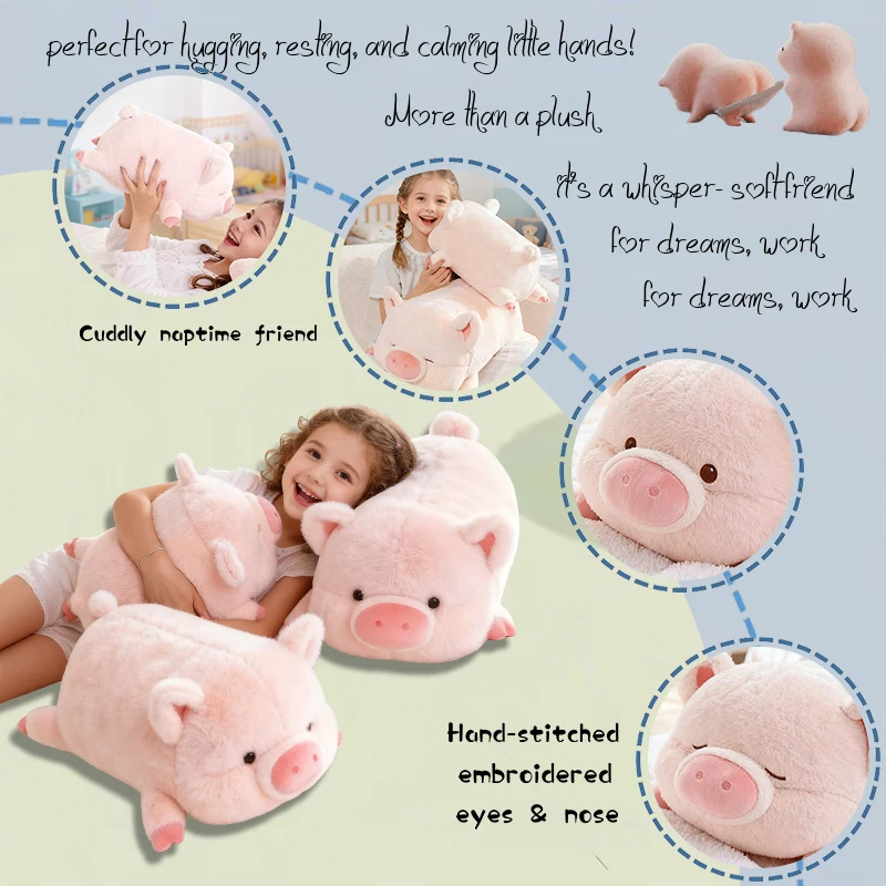

Soft Pink Pig Plush Toy Lovely Piggy Stuffed Pillow Lying Piggy Doll Anime Animal Pig Cushion Room Decor Christmas Birthday Gift