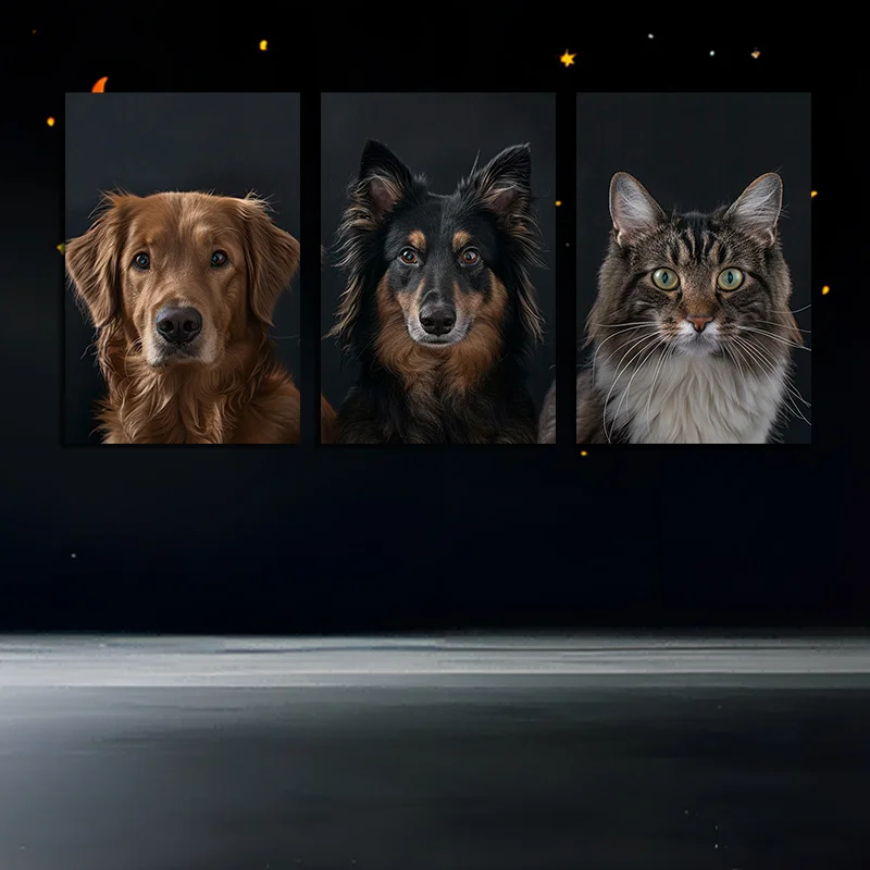 Set of 3 Animal Canvas Wall Art – Unframed  Pet Portraits – Two Dogs and a Cat Modern Wall Decor for Bedroom, Living Room, Ho