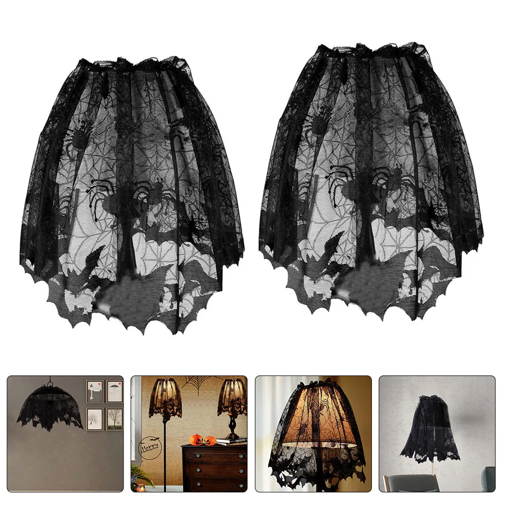 

2 Pcs Props Lampshade Black Shades Lace Lampshades Macrame Decor Halloween Landscape