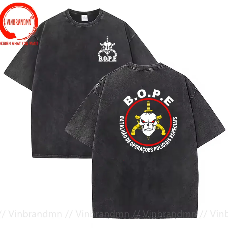 Vintage Washed Cotton T-Shirt Funny Designer Sniper BOPE Brazil T Shirt Men Fashion Trendy Casual Clothing Stylish Tops Tees