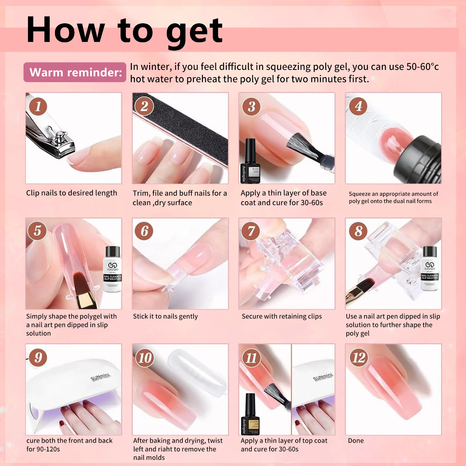 Poly Gel Kit, for Nail Extension Gel Set, 4 Classic Shades of Pink And Nude Builder Gel for Nail Art Enhancement gallery 5