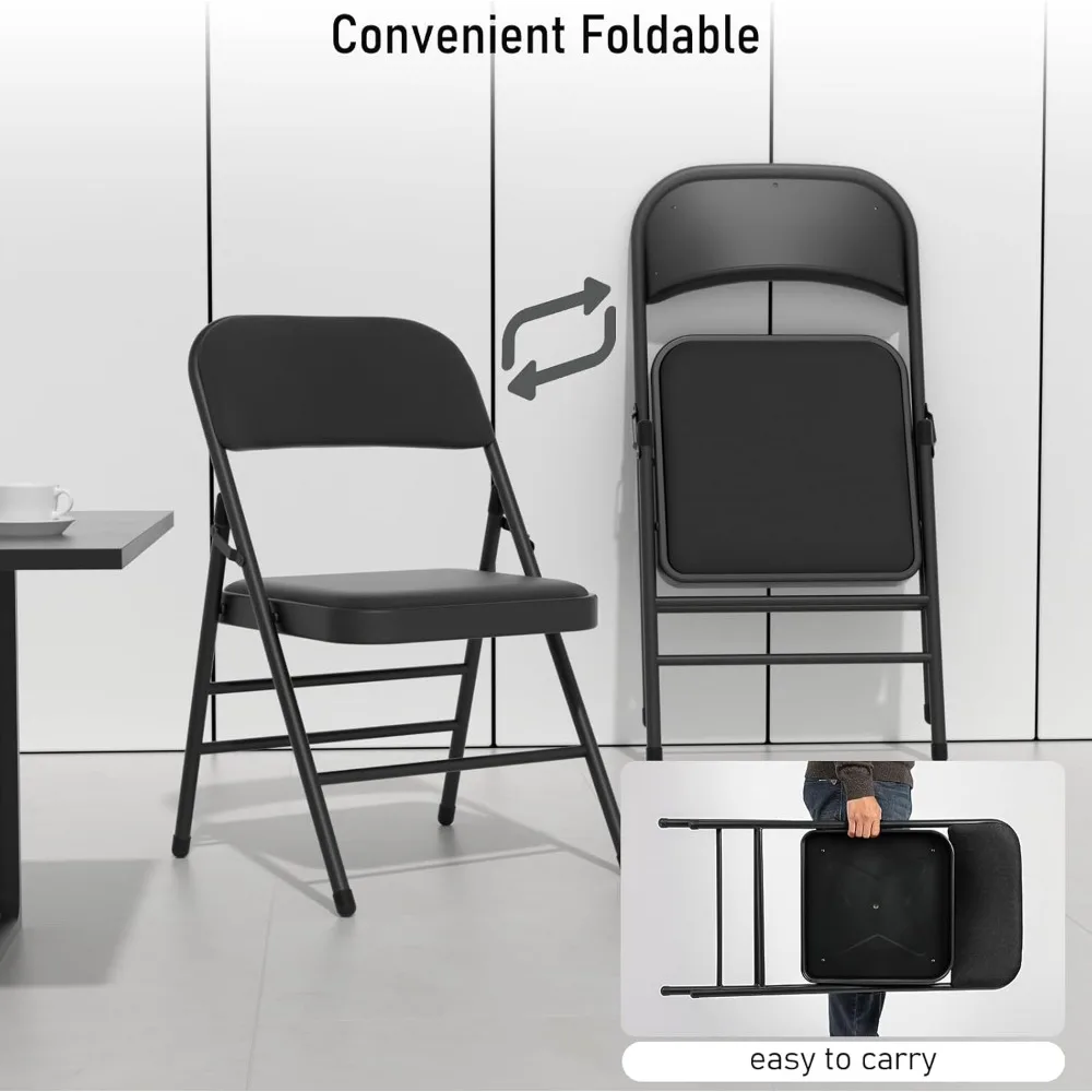 Portable Stackable Fabric Cushioned Folding Chairs - 16 Pack Outdoor Indoor Dining Chairs Set with Padded Seats for Comfort