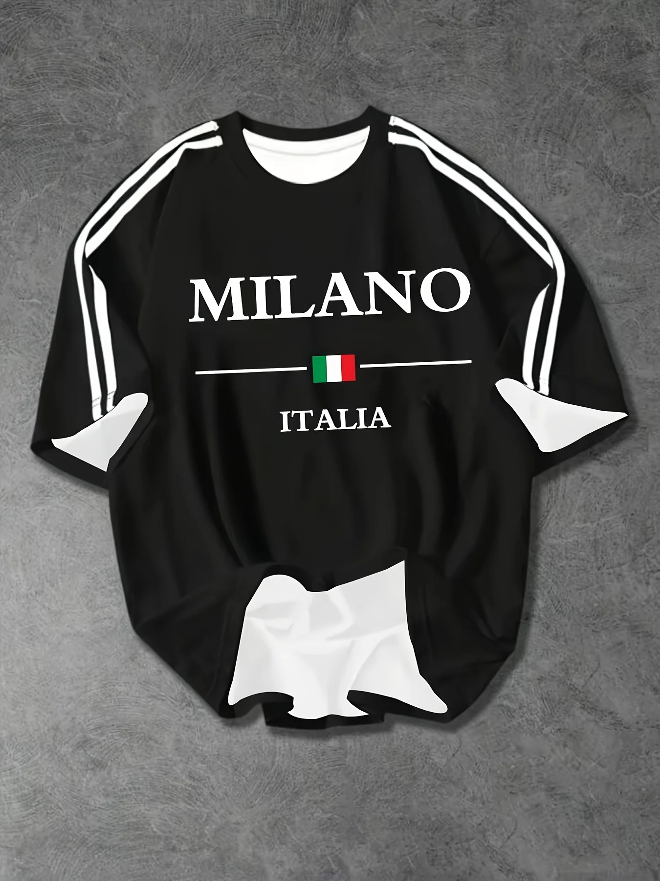 Men Casual Short Sleeve T‑Shirt MILANO ITALIA Print Striped Sleeve Crewneck Tee Daily Street Summer Top