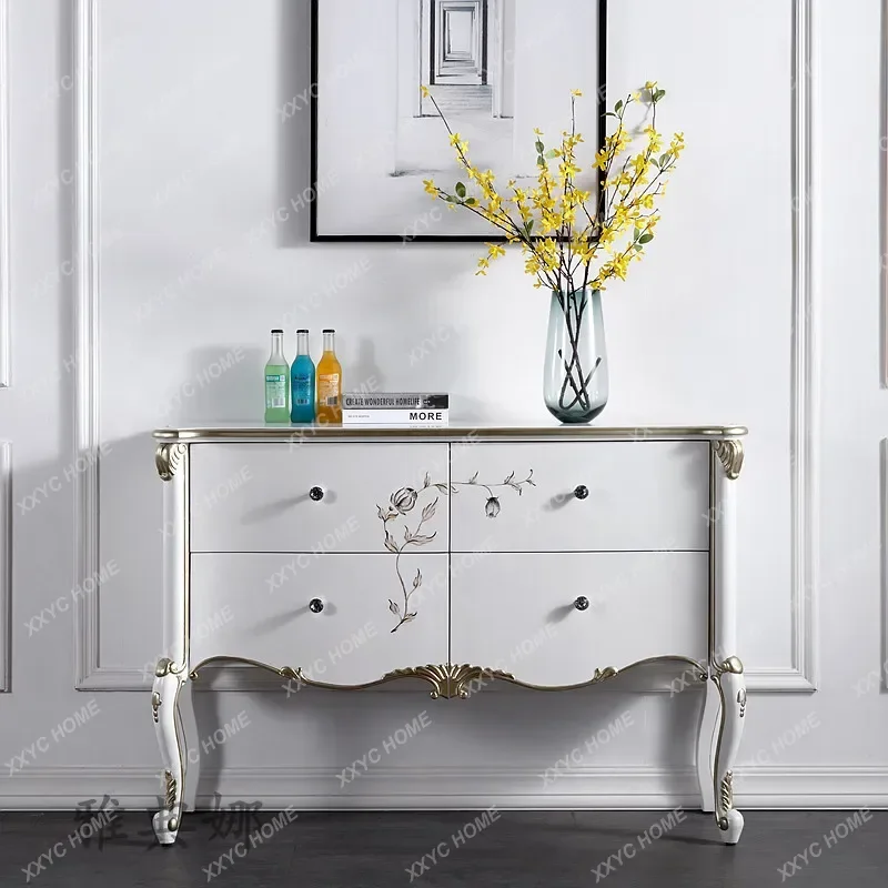

entryway sideboard luxury solid wood carved storage cabinet living room decoration cabinet hand-painted