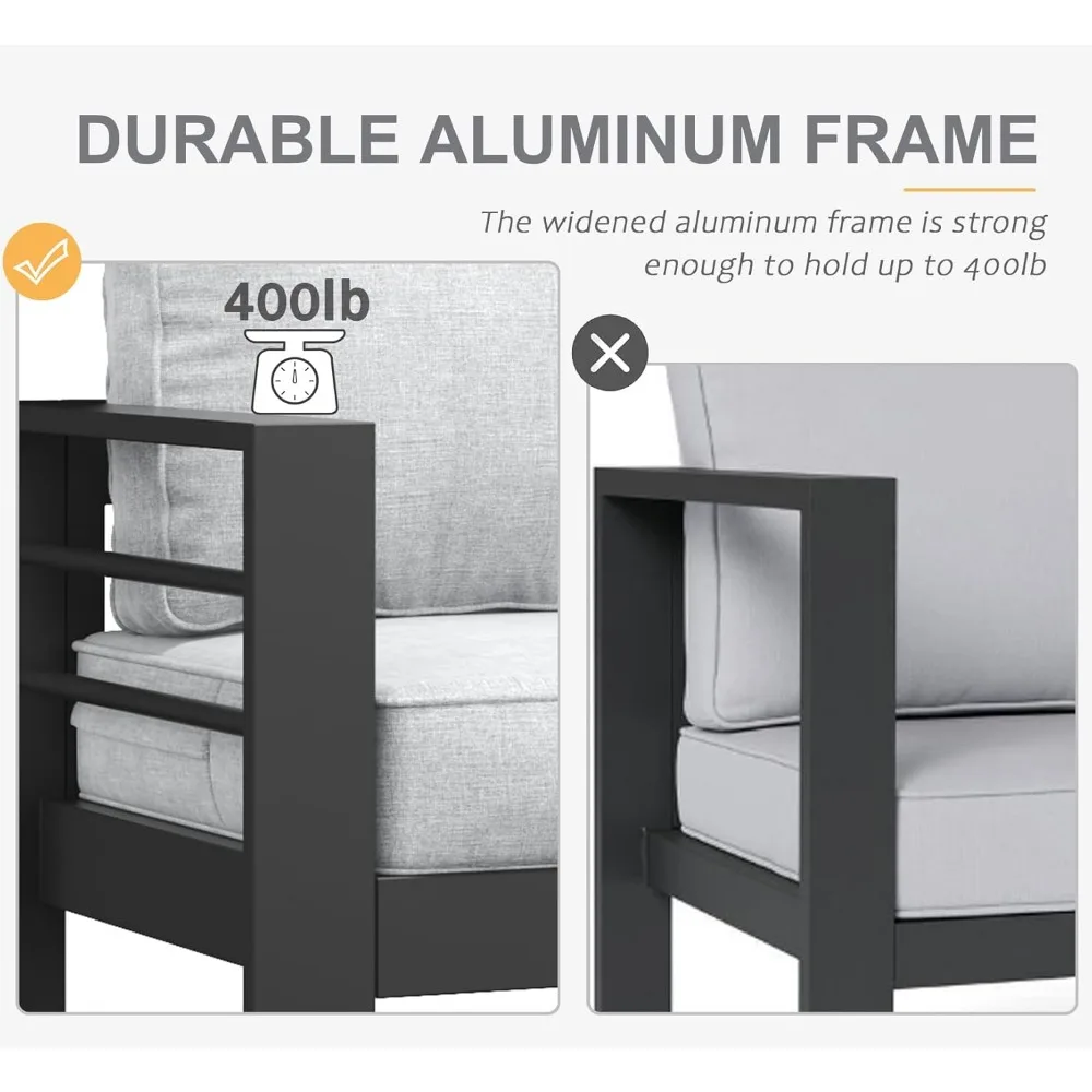 مجموعة أثاث من الألومنيوم مع طاولة حفرة النار، 4 قطع من أريكة الدردشة المقطعية للفناء، مجموعات أثاث الحدائق