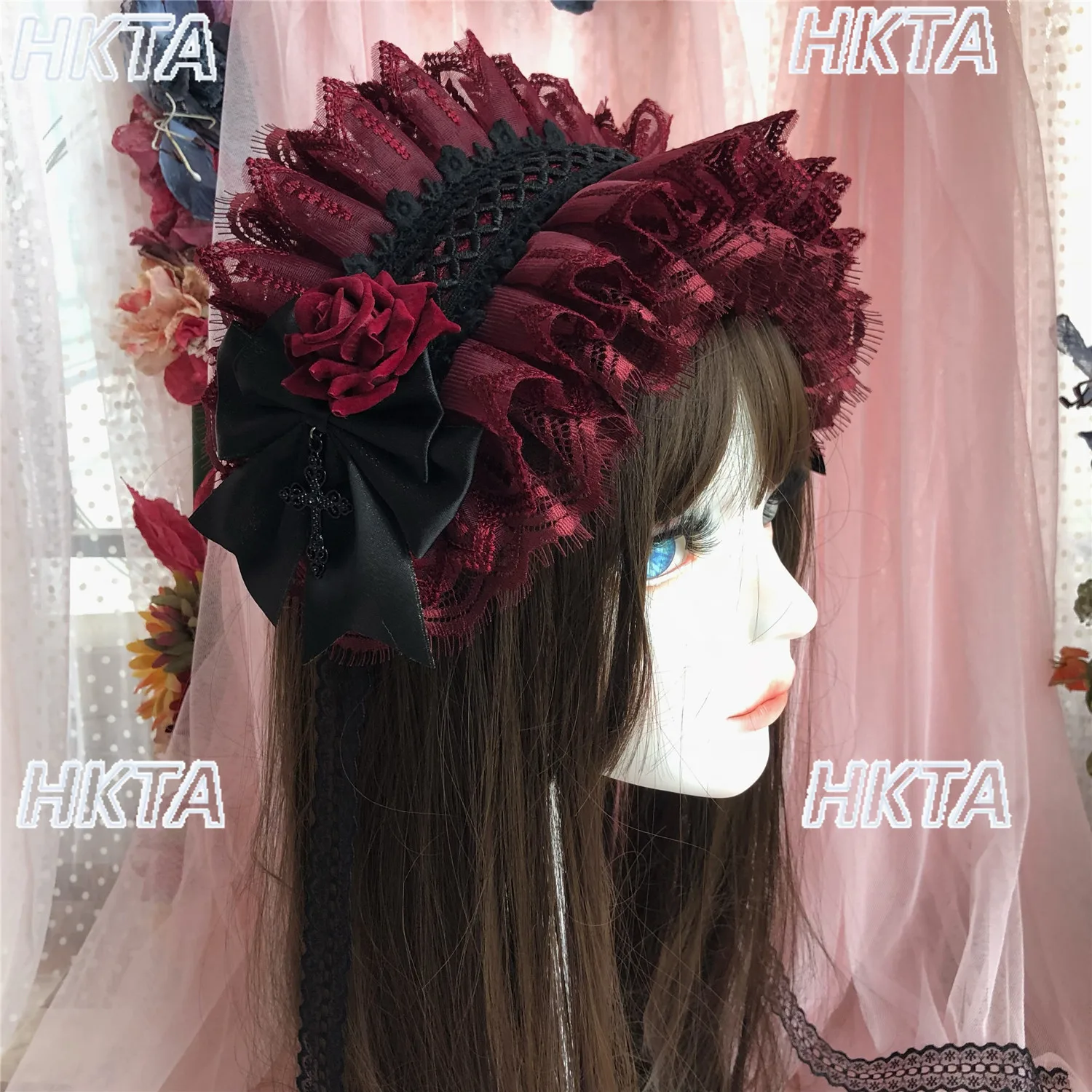 

Темная готическая субкультура Y2k роза Хэллоуин повязка на голову с бантом заколка для волос головные уборы для женщин аксессуары для волос в стиле Лолиты черные заколки для волос женские