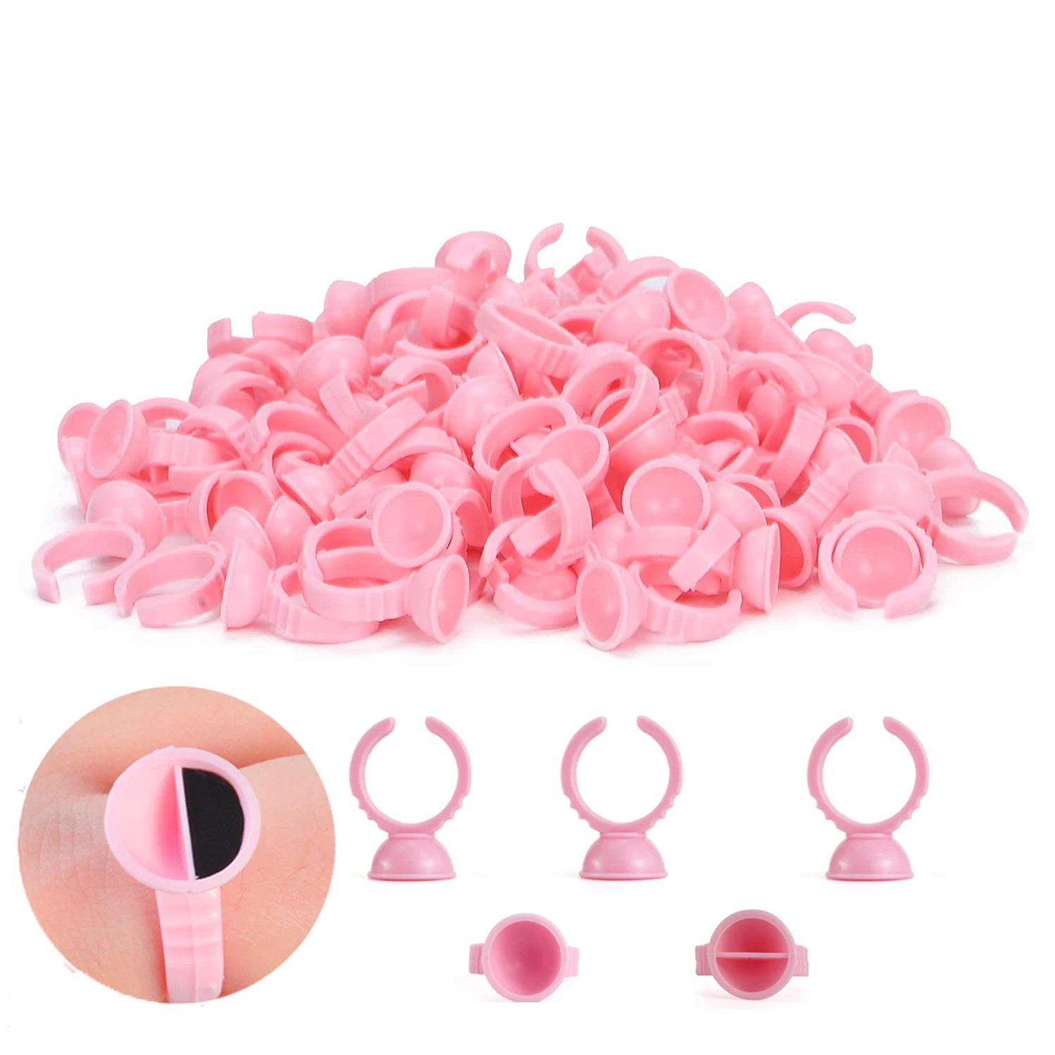 

100pcs Disposable Tattoo Pigment Rings Cup Lash Glue Holder Makeup Ring Lip Container Eyelash Extension Glue Cups