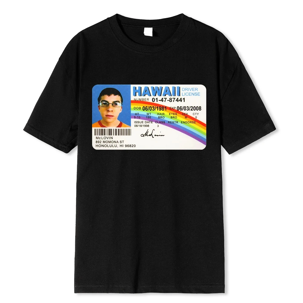 Homme t Shirt Summer Men t-Shirt Mclovin Id Card Superbad Geek Mens Cotton t-Shirt Unisex t-Shirt Teenagers Cool
