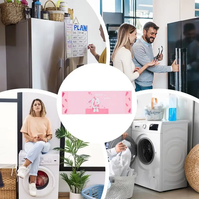 Refrigerator Top Cover Cute Washer Dryer Cover With Pockets 70.9x24.4in Dustproof Fridge Protector Scratch-Proof Dryer Mat For