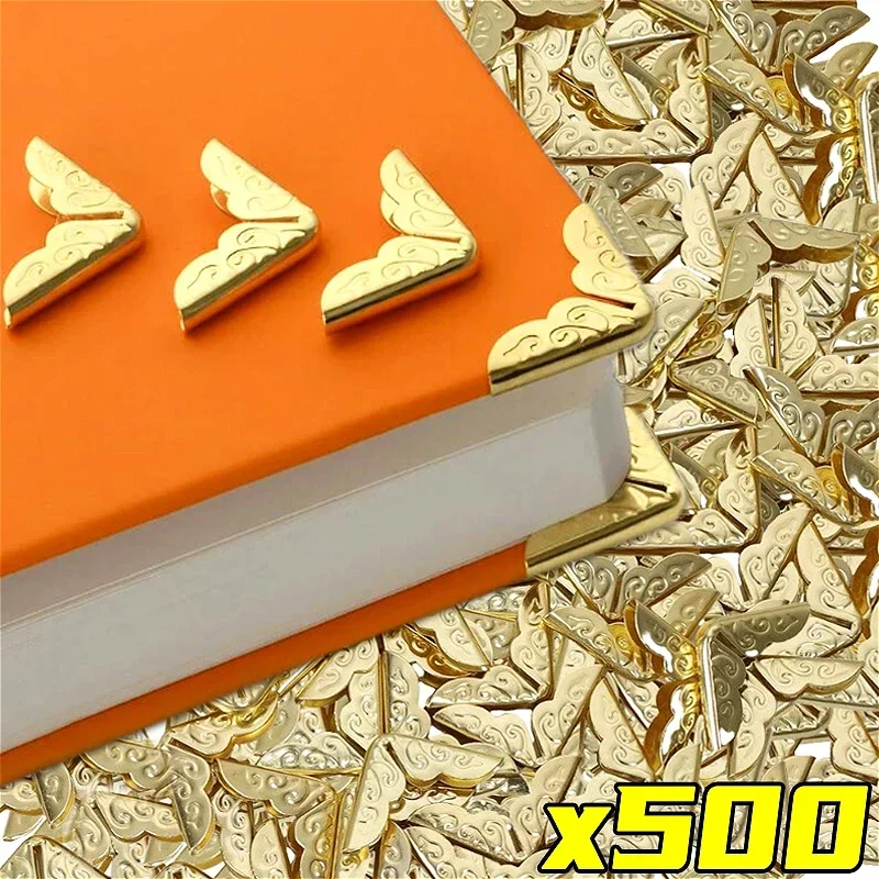 50/500PCS Metal Book Corner Protectors Scrapbook Photo Album Corner Vintage Triangle Frame DIY Crafts Notebook Folder Decoration