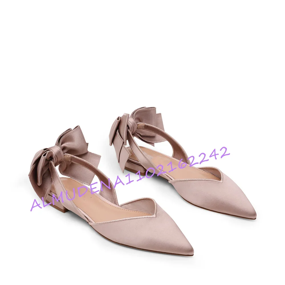 Elegant Women Satin Pointed Toe Flat Shoes Back Bowknot Slingback Flats Comfortable Slip-On Dress Shoes For Wedding Party Daily
