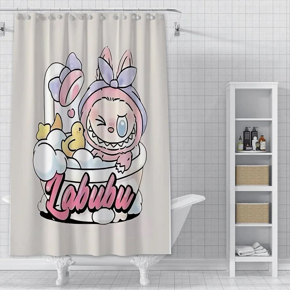 Cartoon Cute Labubu Exquisite Printed Shower Curtain Waterproof Polyester Fabric Paint Bath Curtains Home Bathroom Decor Curtain