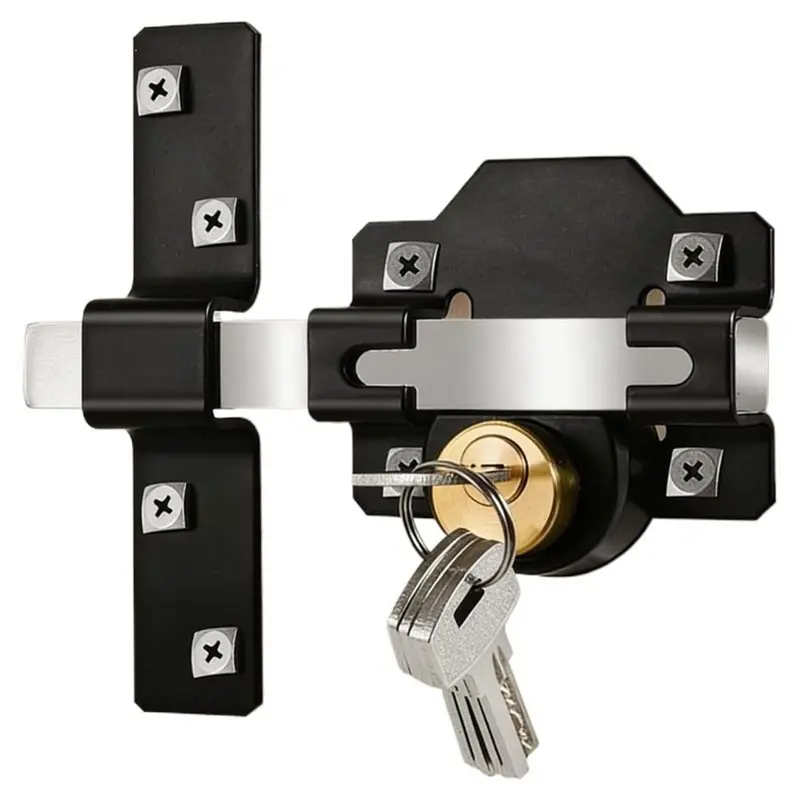 IALJ-Long Throw Gate Lock, Both Sides Locking, Fit For Right & Left Wooden Door, 5 Keys Supplied (50Mm)