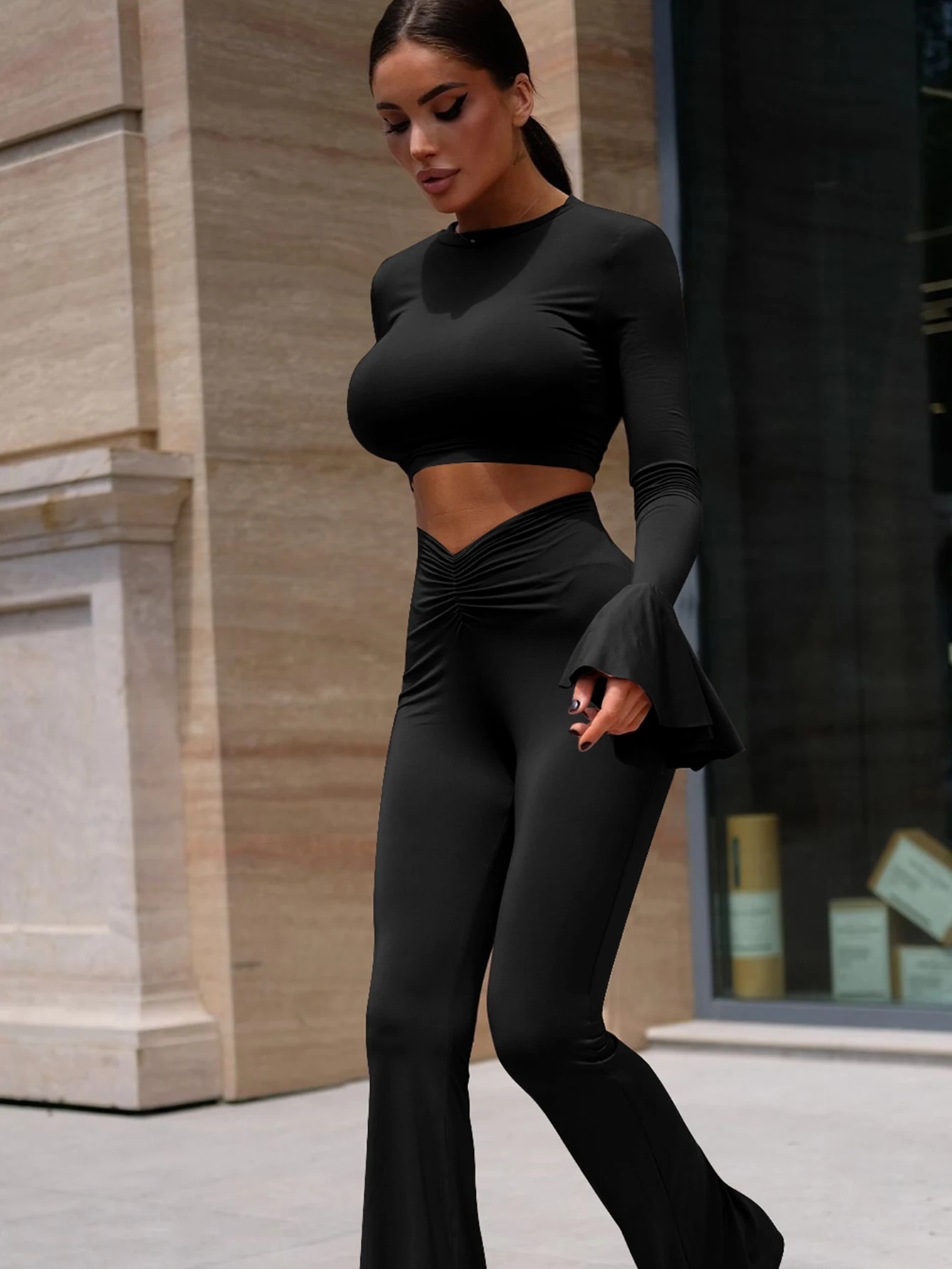 Hawthaw-Conjunto de dos piezas para mujer, Top corto de manga