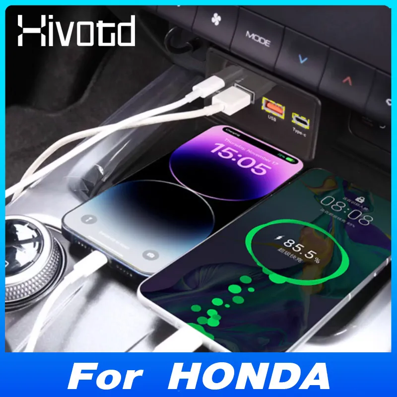 

For HONDA CIVIC CR-V ACCORD VEZEL ZR-V UR-V HR-V Odyssey City Jazz Car Docking Station USB HUB Type-C Fast Cell Phone Charger