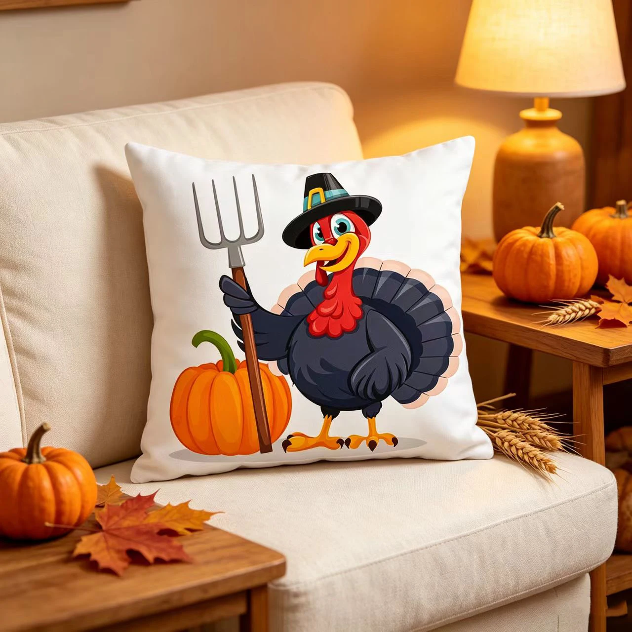 Thanksgiving Turkey Harvest Quote Throw Pillow Case Decorative Pillowcase Living Room Sofa Cushion Cover Home Decor