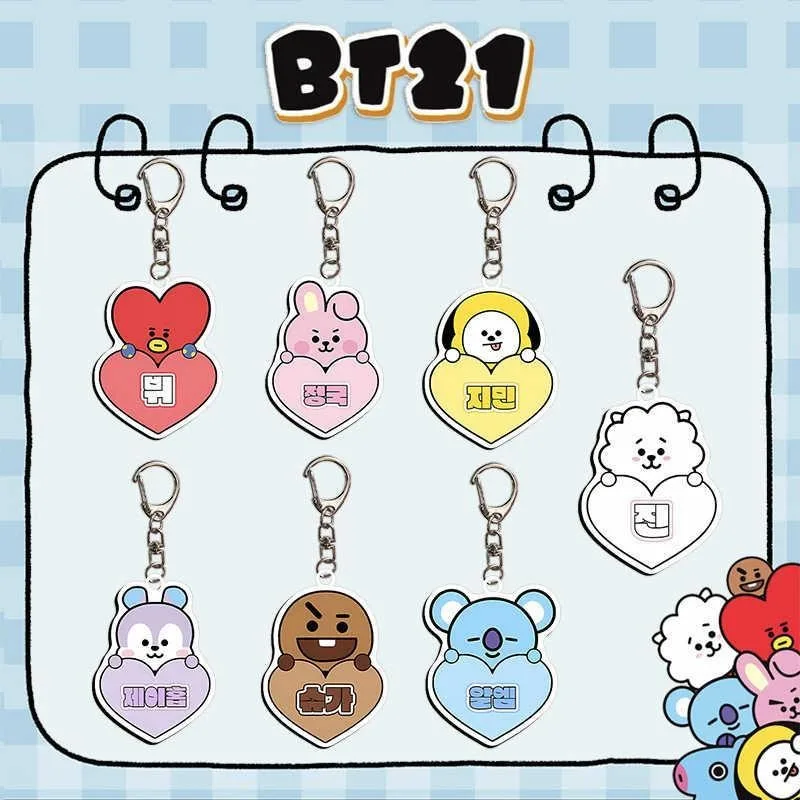 BT21 Koya RJ Man Chimmy Tata Cooky Shooky Anime Cartoon Model Acrylic Couple Backpack Decoration Key Car Pendant Holiday Gift