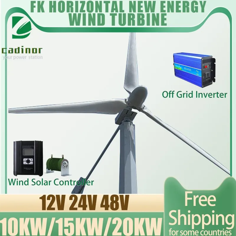 FK 15KW 12V 24V 48V Horizontal Wind Power Turbine Generator For Home Farm 15000W Windmill 3 Baldes with Electric Alternator