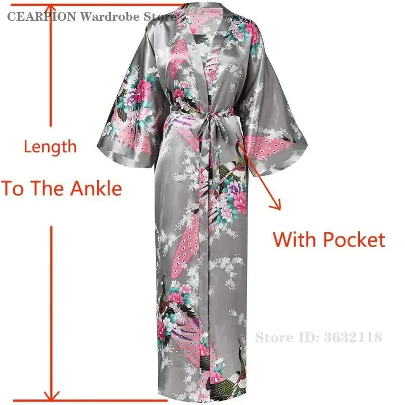 Plus Size XXXL Chinese Women Long Robe Print Flower Peacock Kimono Bath Gown Bride Bridesmaid Wedding Bathrobe Sexy Sleepwear