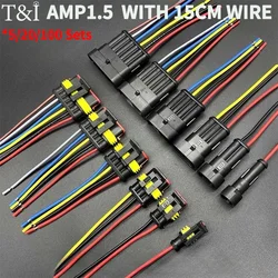 5/20/100Sets AMP Type 1.5 Series Automotive Waterproof Connector Plug Socket HID Male&Female 15CM Wire Harness 1P/2P/3P/4P/5P/6P