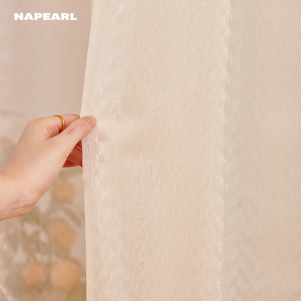 Minimalist Geometric Chevron Jacquard Curtain for Living Room Bedroom Sheer Voile Soft Light Filtering Window Drapes Home Decor