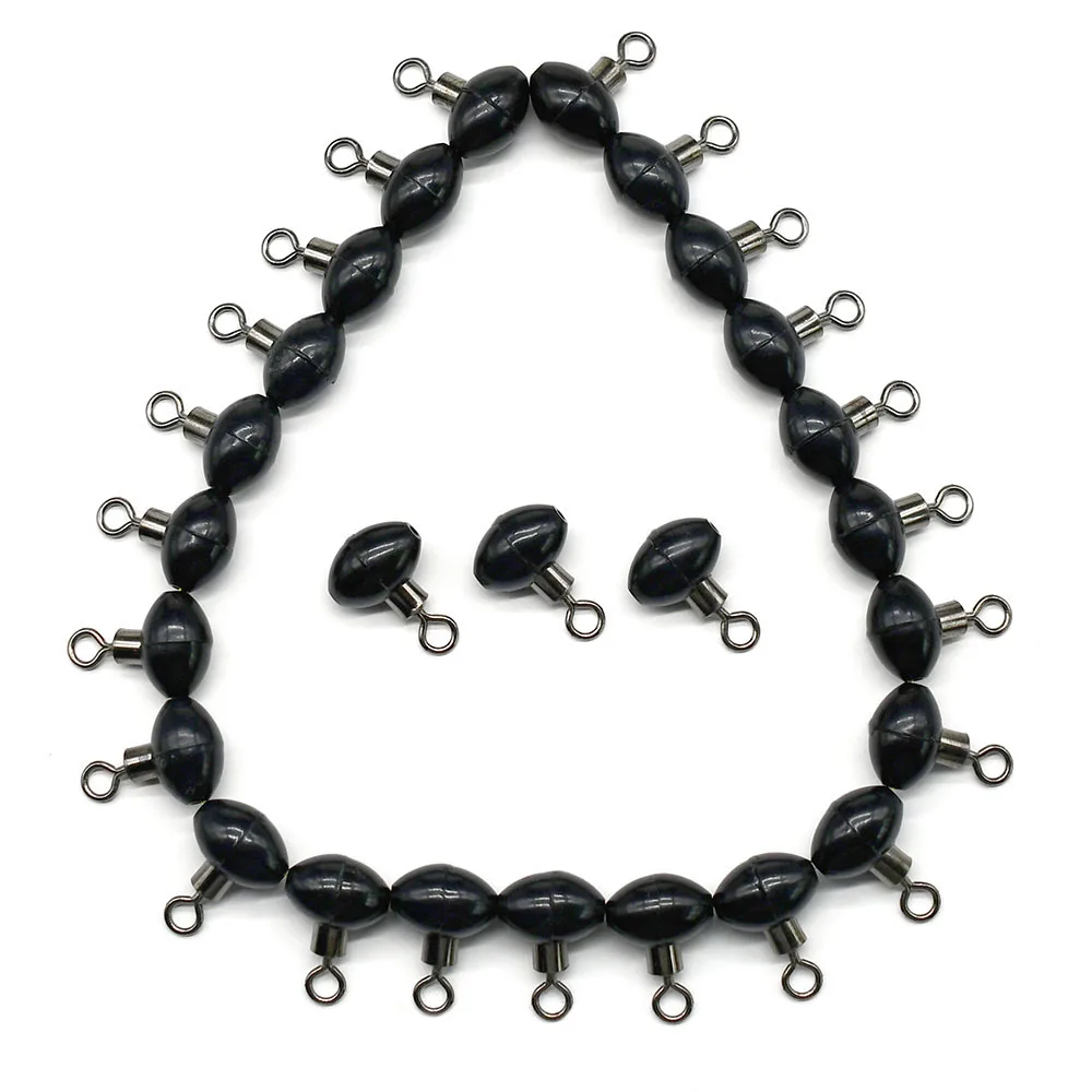 50Pcs Black Oval Fishing Shock Beads with Rotating Swivel Anti-Collision Line Protector Stopper Beads DIY Lure Rig Making