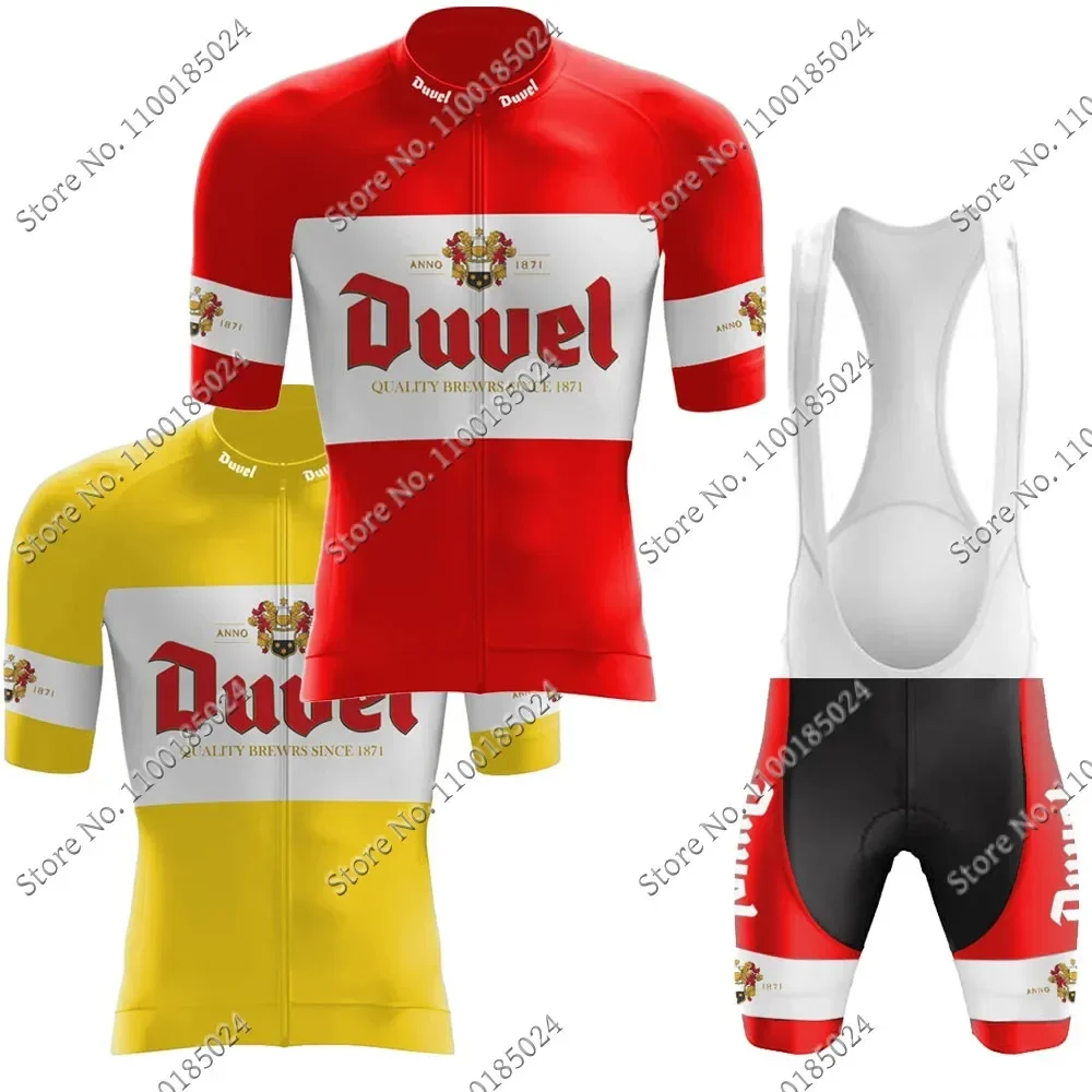 Red Yellow Duvel Team 2024 Cycling Jersey Set Retro Beer Clothing Belgium Road Bike Suit Bib Shorts Maillot MTB Fietskleding