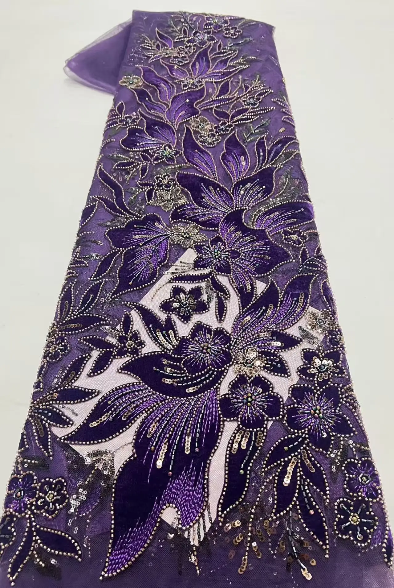 Luxury African Sequins Lace Fabric,super Quality Nigerian Wedding beaded Embroidery,French Tulle rhinstones For Dress Sewing2026