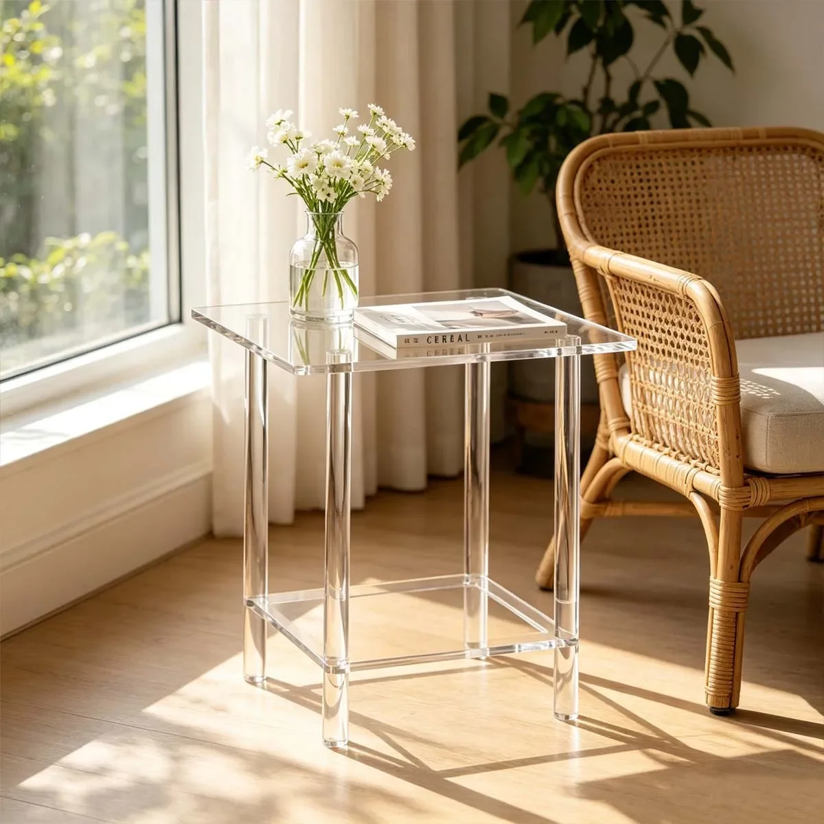 DSA acrylic end table side table two layers suitable for living room bedroom living room waterproof coffee table transparent