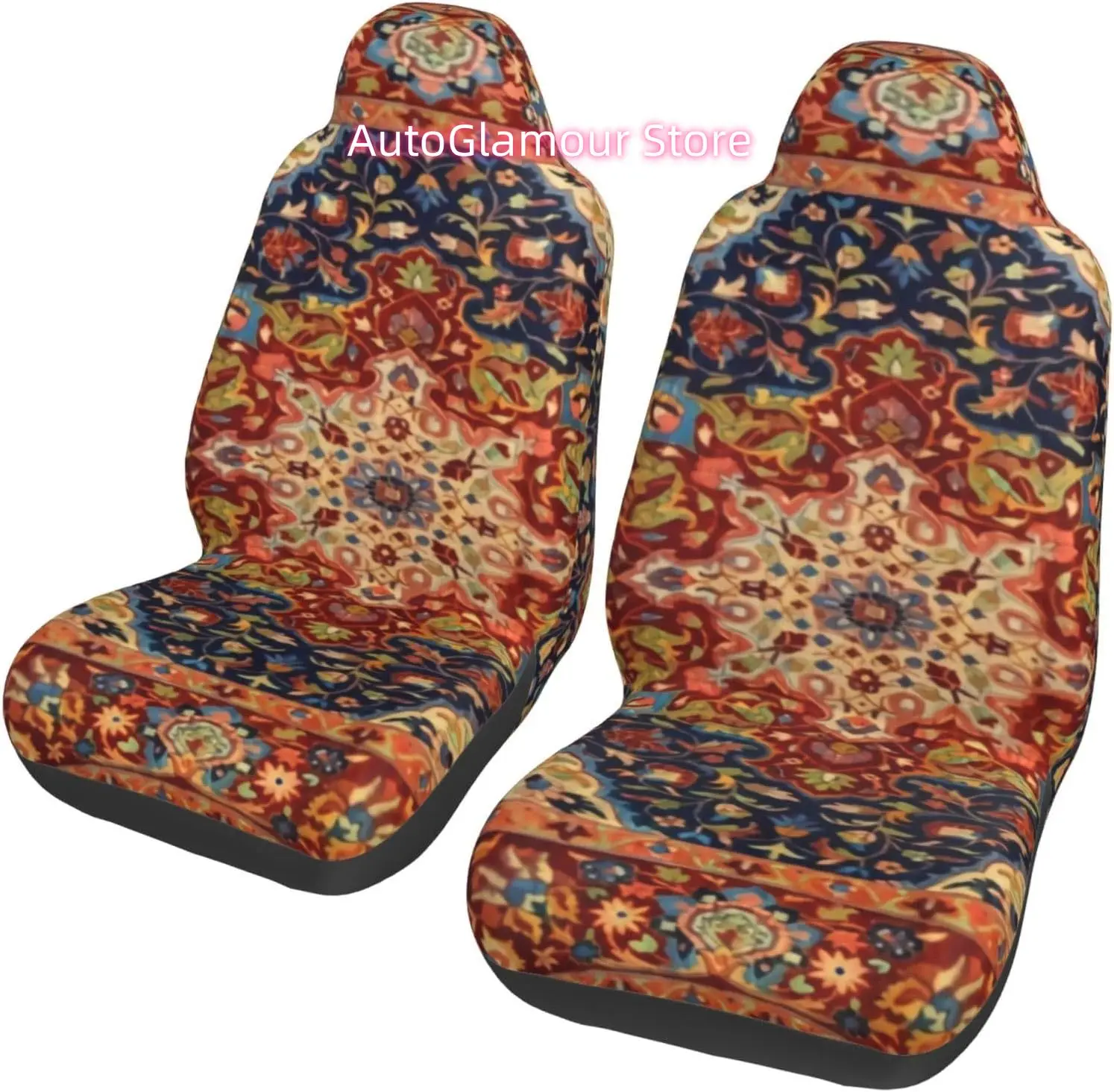 Oriental Persian Turkish Carpet Pattern 2-Piece   Seat Cover Complete Set - Elastic Seat Protection Cover for Cars,