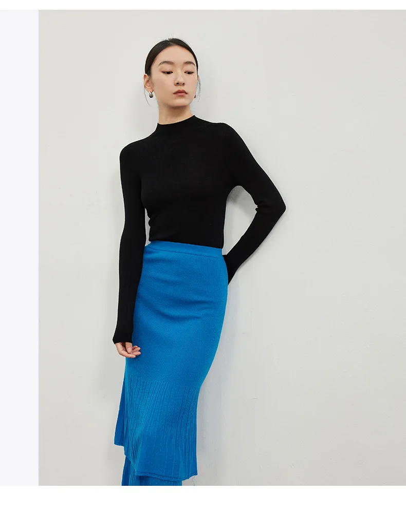 Winsleter-32.4%Sheep Wool Elegant Skirts, Double Layered Ruffles, Women Versatile Commute Trumpet Skirt, 2025 Autumn B59211CC