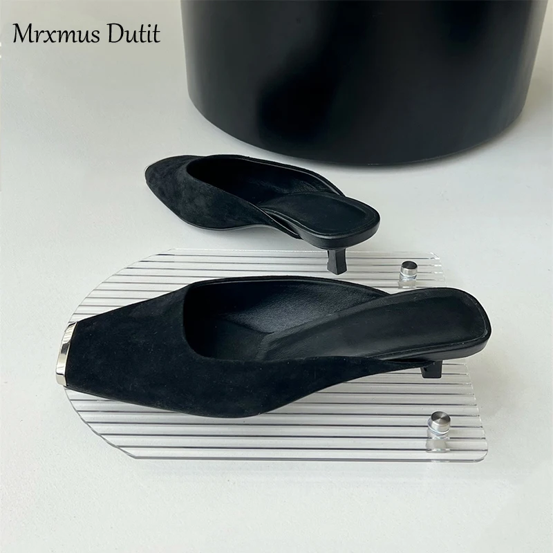 Mrxmus Dutit 2023 New Spring Summer Fashion Genuine Leather Flat Square Head Shoe Sandals Women Elegant Simple Ballet Shoes