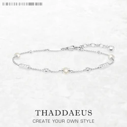 Bracelet Freshwater Pearl and White Stone 925 Sterling Silver Fine Jewelry Europe Women Classic Gift