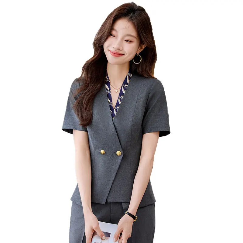 Professional Suit Set for Women, Summer Short Sleeve, Beauty Salon, Hotel Reception, Sales Office, Customer Service Workwear