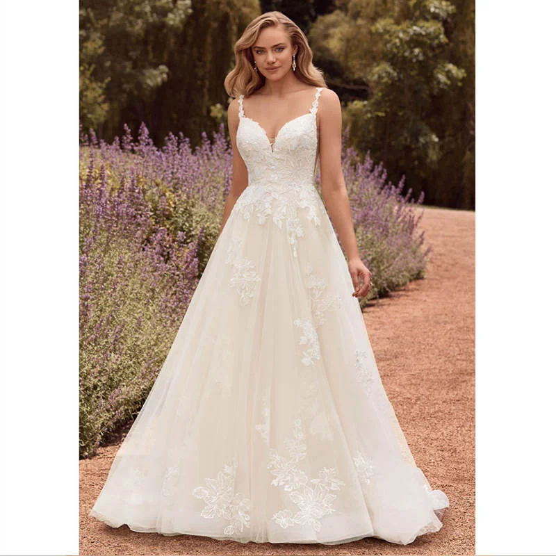 Grazioso 2024 abiti da sposa senza maniche per le donne Appliques pizzo vestidos de novia Modern Vestido Champagne abiti da sposa