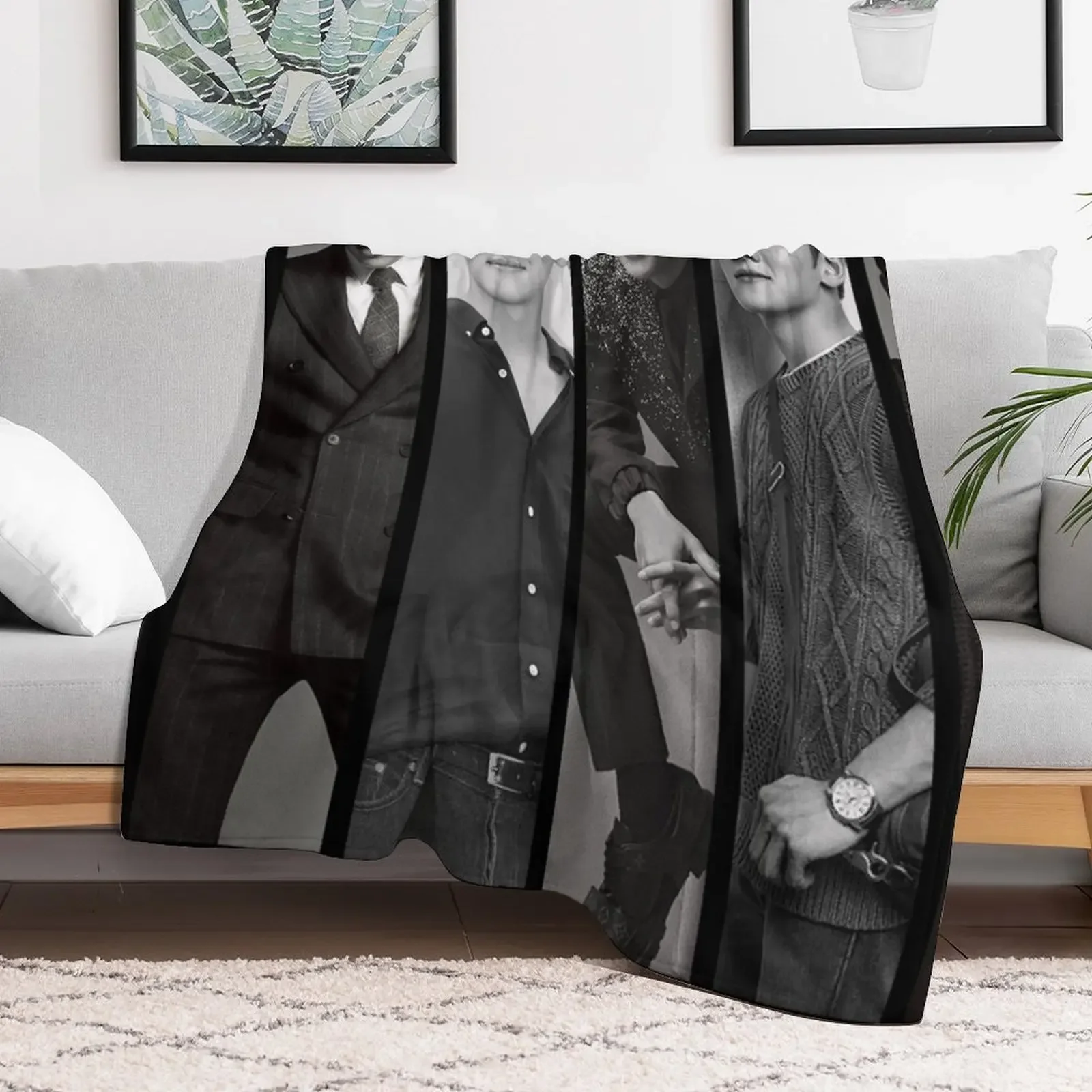 Ji Chang Wook Vertical Black and White Collage Throw Blanket Cozy Home Blanket Gift for Christmas Holiday